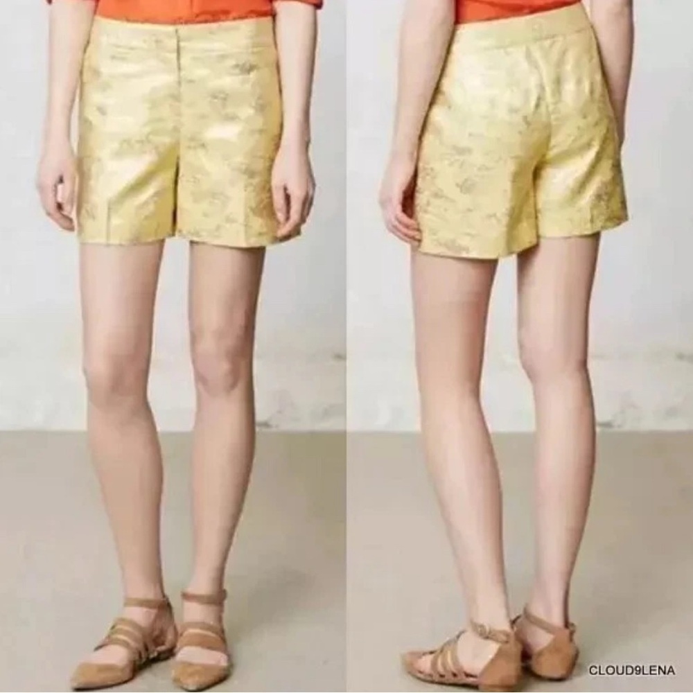 Anthropologie Leifsdottir Gold Yellow Aglitz Jacqurd Dressy Shorts